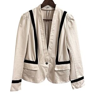 Ann Taylor Loft Cream / Black Blazer 100% Cotton Single Button Preppy Office 12P